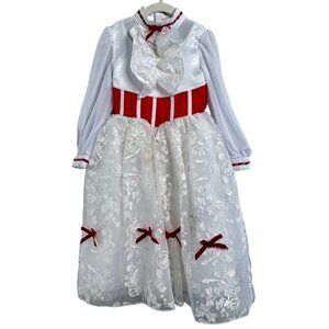 DISNEYLAND Mary Poppins Dress Up Girls 5-6 Costume White Red Lace Fair Halloween